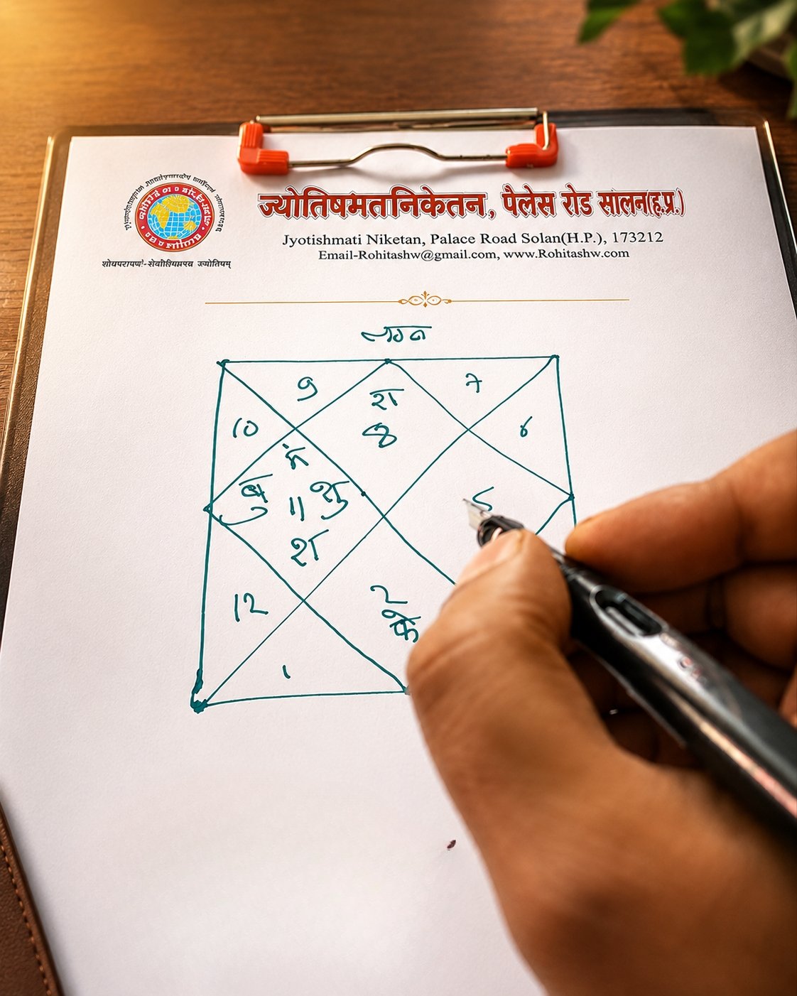 A hand-drawn kundli chart